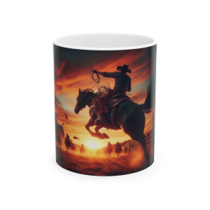 Roping Sunset Rider Ceramic Mug - Perfect for Coffee Lovers, Equestrian Gift, Horse Lover Mug, Home Decor, Unique Gift Idea