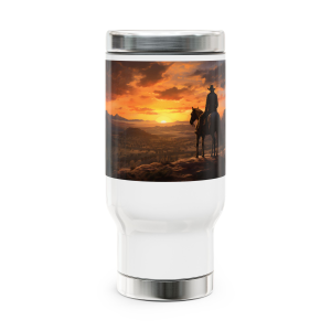 Rustic Sunset Travel Mug, Perfect for Outdoor Lovers, Camping, Horse Riding, Nature Enthusiasts, Gift for Him/Her, Adventure Coffee Cup